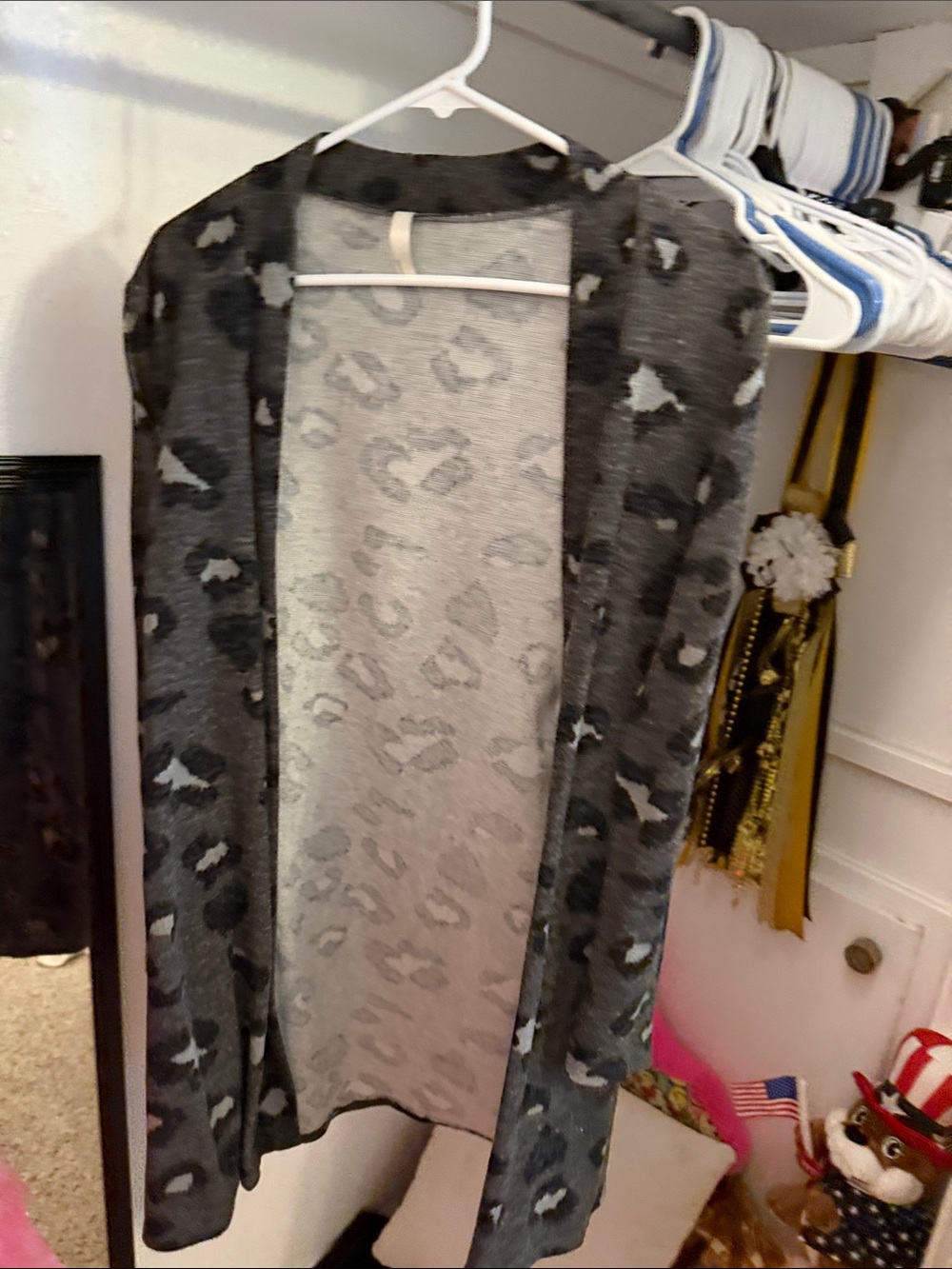 Gray Leopard Print Open Cardigan